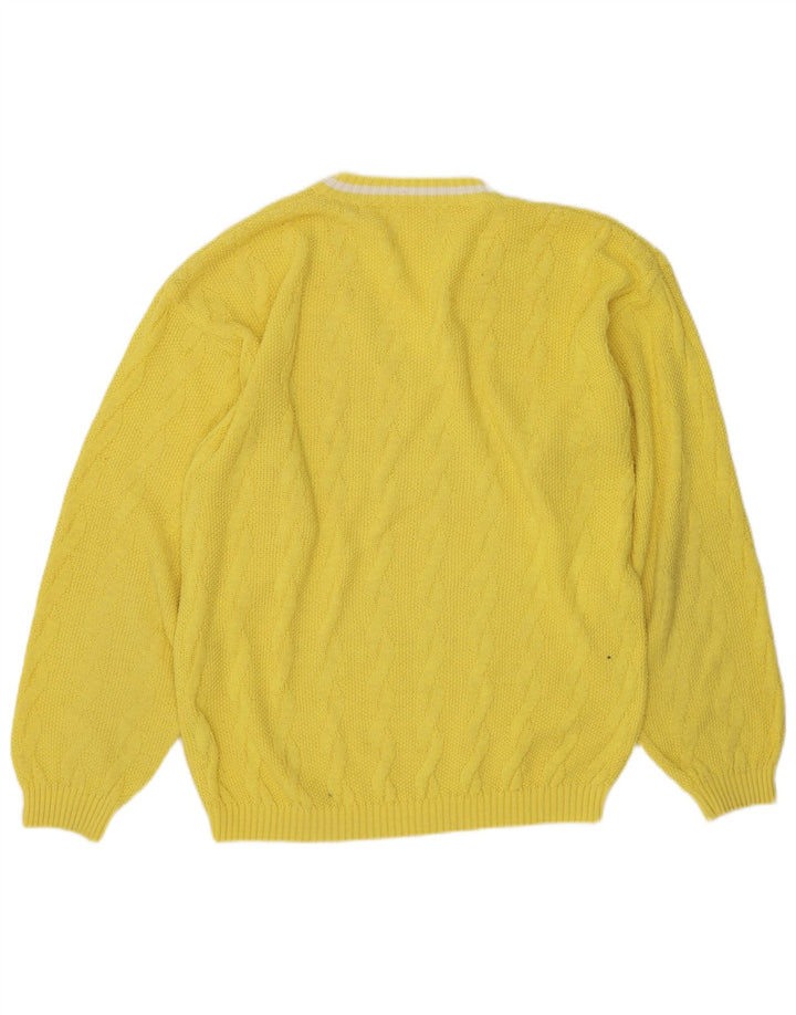 Vintage Mens V-Neck Jumper Sweater IT 50/52 Medium Yellow Polyacrylic