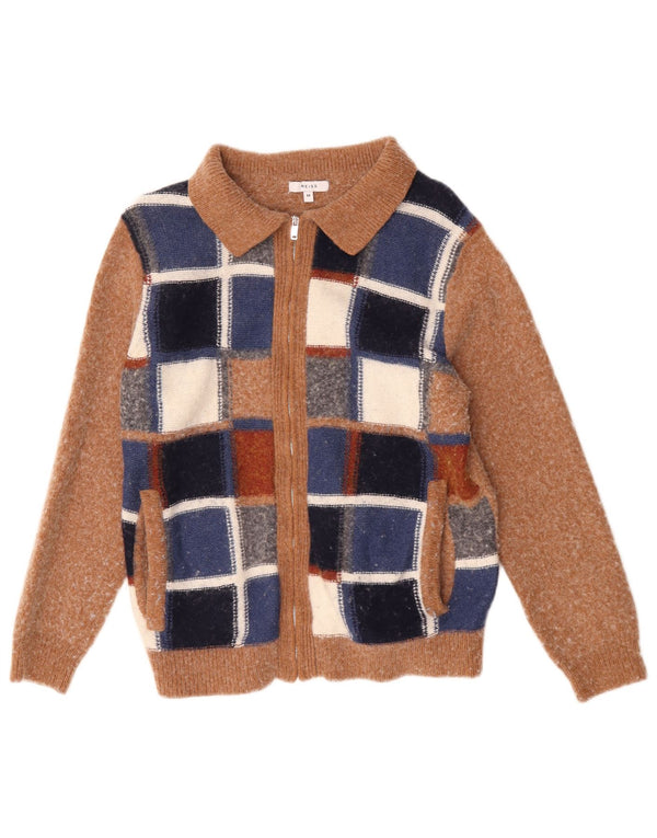 Reiss Womens Zip Neck Jumper Sweater UK 14 Medium Brown Geometric