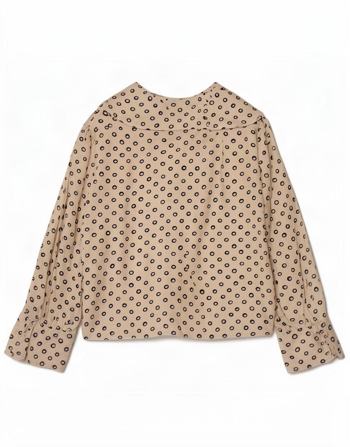 Vintage Womens Crop 3/4 Sleeve Blouse Top UK 12 Medium Beige Spotted