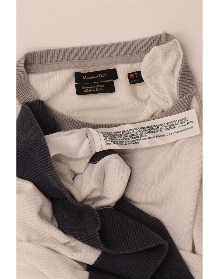 Massimo Dutti Mens Crew Neck Jumper Sweater Large White Colourblock