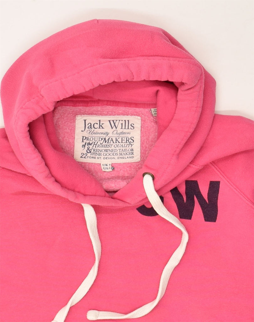 JACK WILLS Womens Graphic Hoodie Jumper UK 8 Small  Pink Cotton | Vintage Jack Wills | Thrift | Second-Hand Jack Wills | Used Clothing | Messina Hembry 