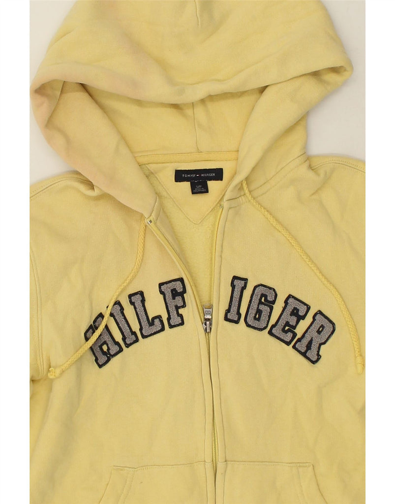 TOMMY HILFIGER Womens Graphic Zip Hoodie Sweater UK 10 Small Yellow Cotton | Vintage Tommy Hilfiger | Thrift | Second-Hand Tommy Hilfiger | Used Clothing | Messina Hembry 