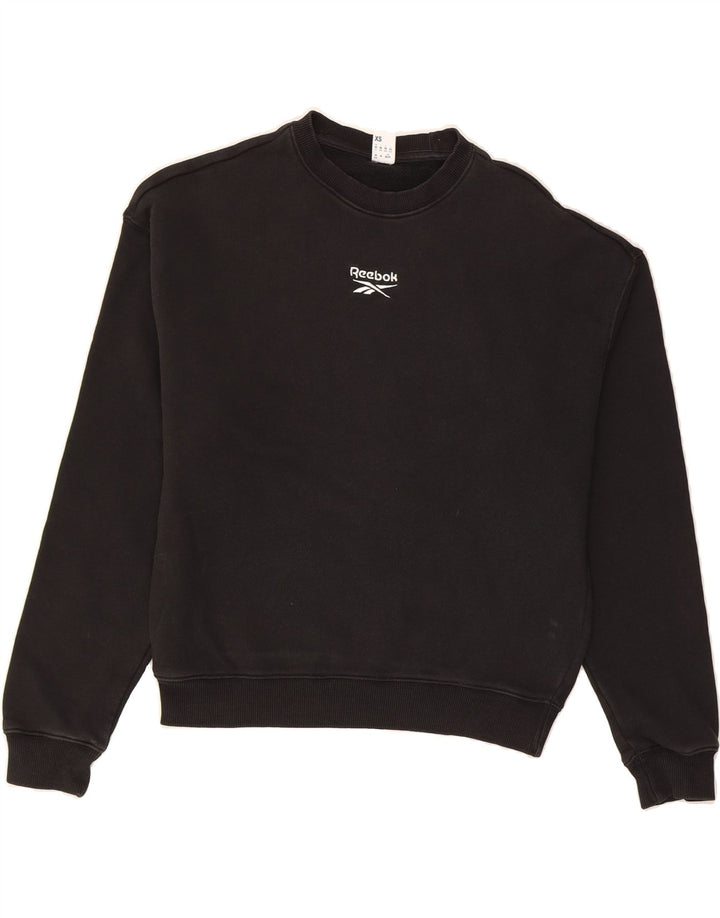 REEBOK Womens Oversized Sweatshirt Jumper UK 4/6 XS Black Cotton Vintage Reebok and Second-Hand Reebok from Messina Hembry 