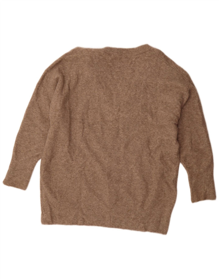Zara Womens Oversized Longline V-Neck Jumper Sweater UK 16 Large Brown