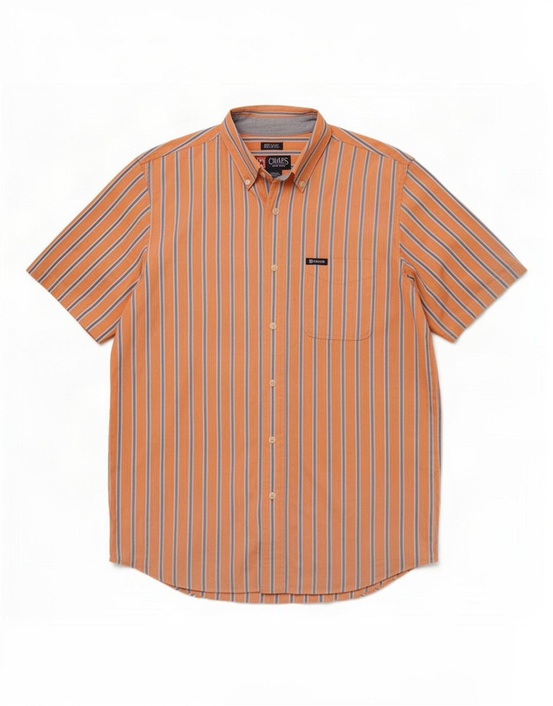 Chaps Mens Short Sleeve Shirt Large Orange Striped Cotton