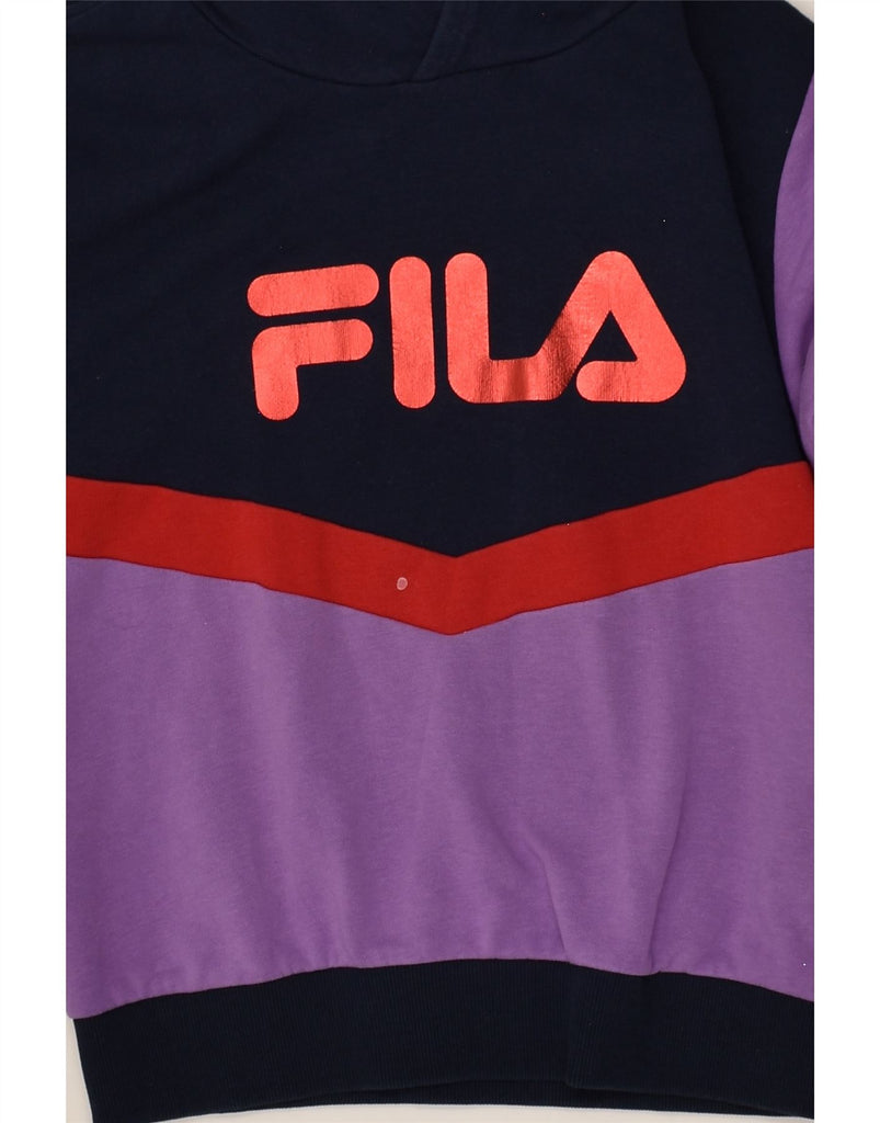 FILA Girls Graphic Hoodie Jumper 11-12 Years Purple Colourblock Cotton | Vintage Fila | Thrift | Second-Hand Fila | Used Clothing | Messina Hembry 