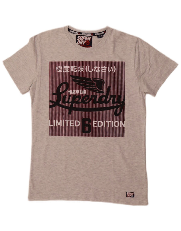 SUPERDRY Mens Graphic T-Shirt Top Medium Grey Cotton