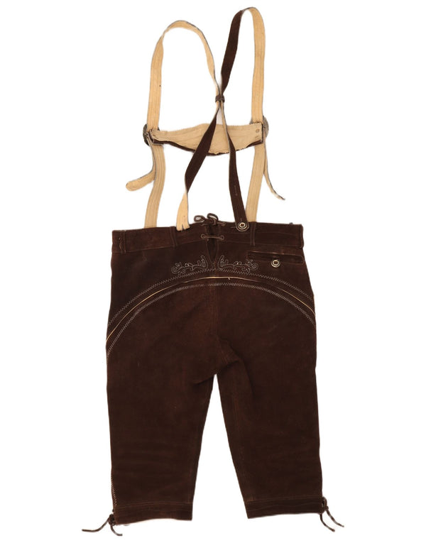 Vintage Womens Suede Dungarees Shorts IT 50 XL W36 Brown Paisley Leather