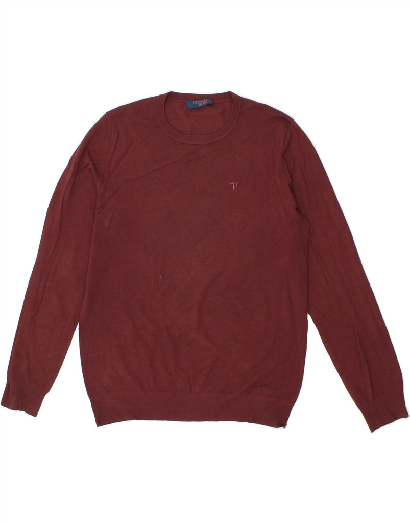 TRUSSARDI Mens Crew Neck Jumper Sweater Large Burgundy Cotton | Vintage Trussardi | Thrift | Second-Hand Trussardi | Used Clothing | Messina Hembry 