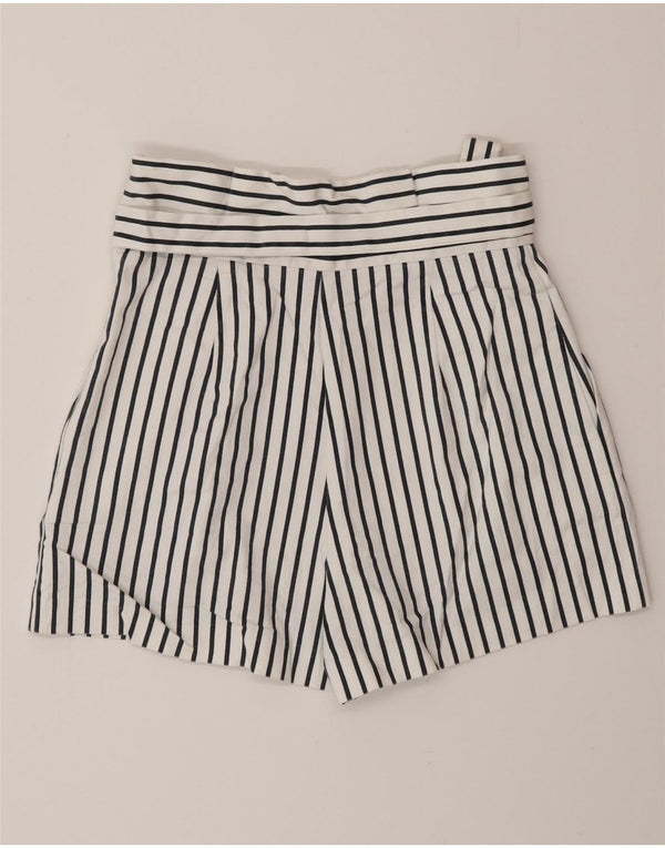 Zara Womens High Waist Chino Shorts XS W24  White Striped Cotton