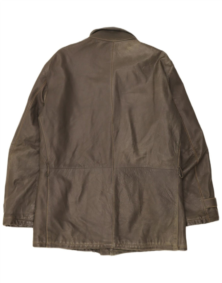 Vintage Mens Military Leather Jacket UK 38 Medium Khaki Leather