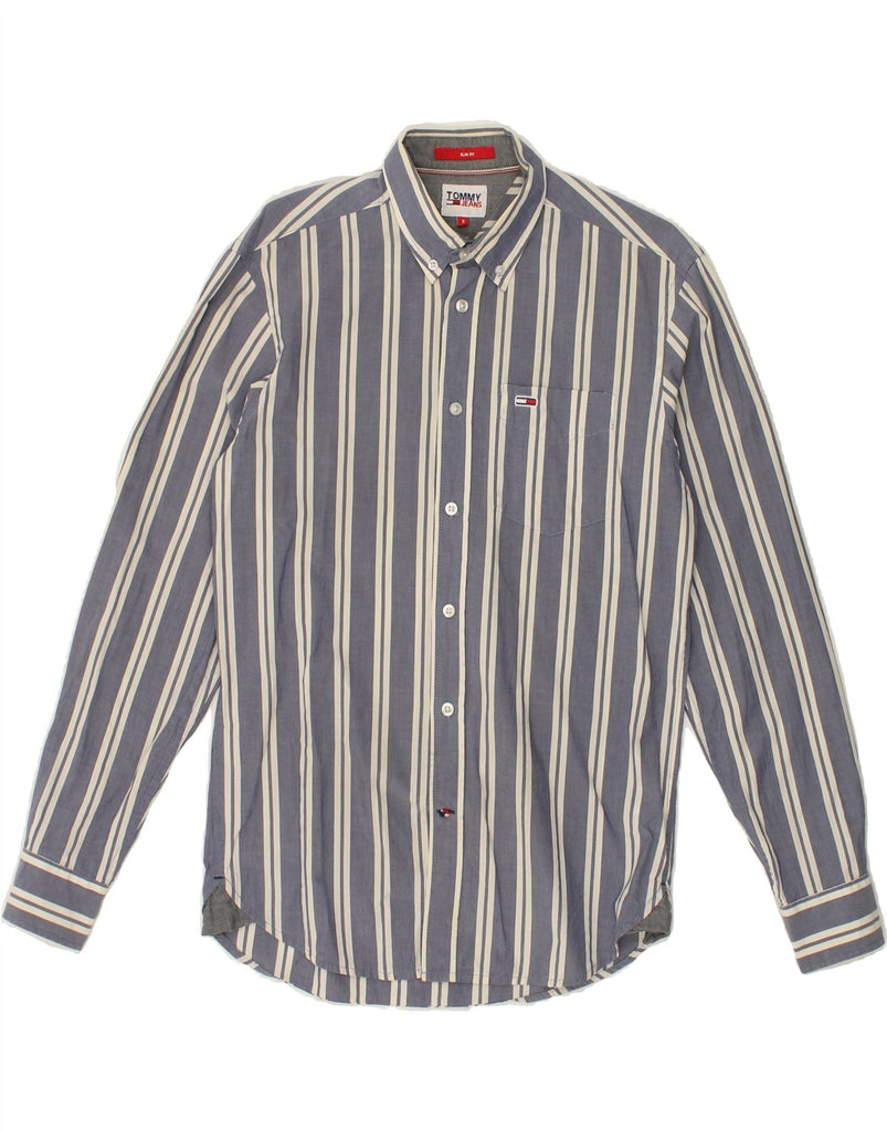 TOMMY HILFIGER Mens Slim Fit Shirt Small Blue Striped Cotton | Vintage Tommy Hilfiger | Thrift | Second-Hand Tommy Hilfiger | Used Clothing | Messina Hembry 