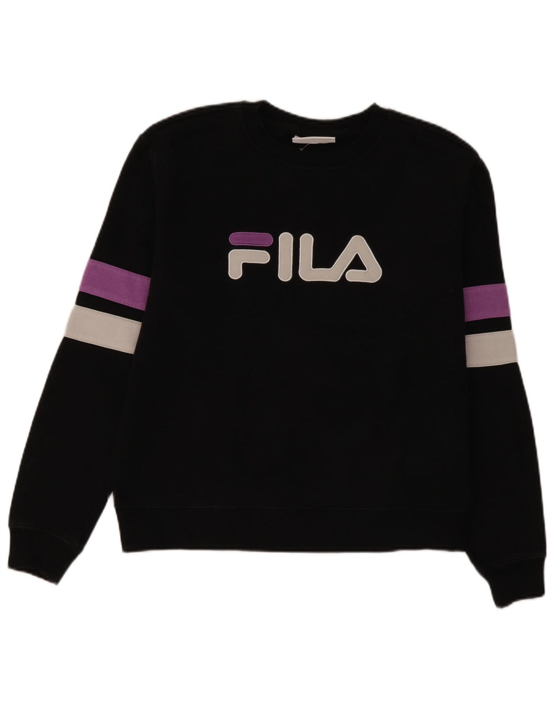 Fila Womens Graphic Sweatshirt Jumper UK 16 Large Black Colourblock