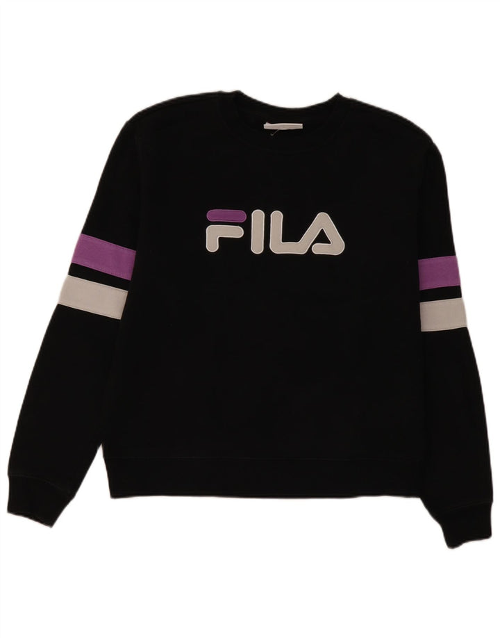 Fila Womens Graphic Sweatshirt Jumper UK 16 Large Black Colourblock