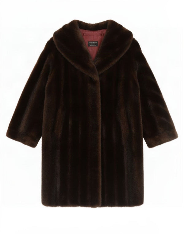 Tissavel Womens Open Faux Fur Overcoat UK 14 Medium Brown