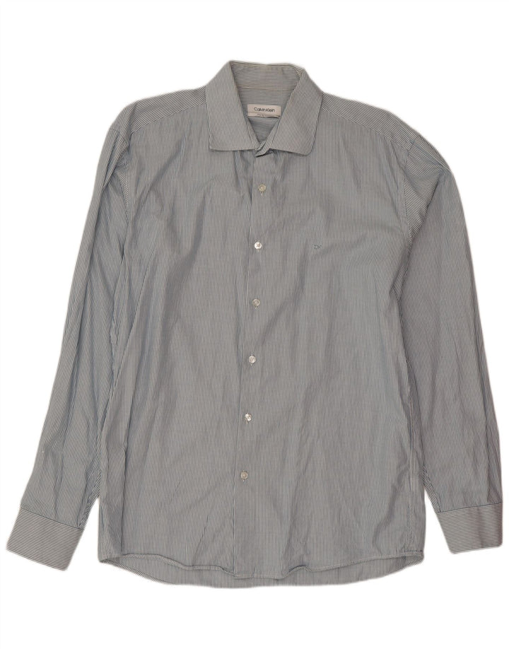 Calvin Klein Mens Shirt Medium Blue Pinstripe Cotton