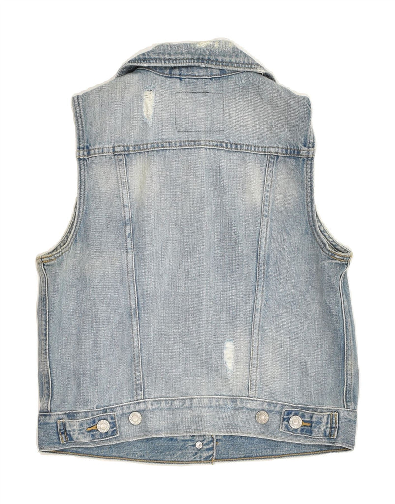 LEVI'S Womens Distressed Denim Gilet UK 10 Small Blue Cotton | Vintage Levi's | Thrift | Second-Hand Levi's | Used Clothing | Messina Hembry 