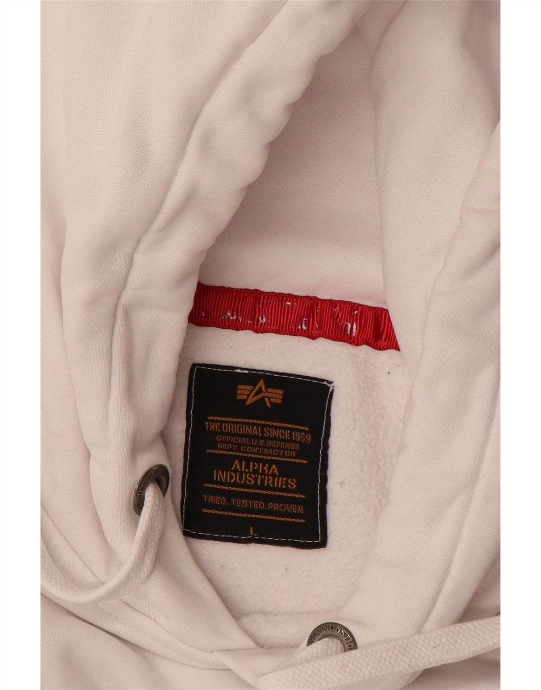 ALPHA INDUSTRIES Mens Graphic Hoodie Jumper Large White Cotton