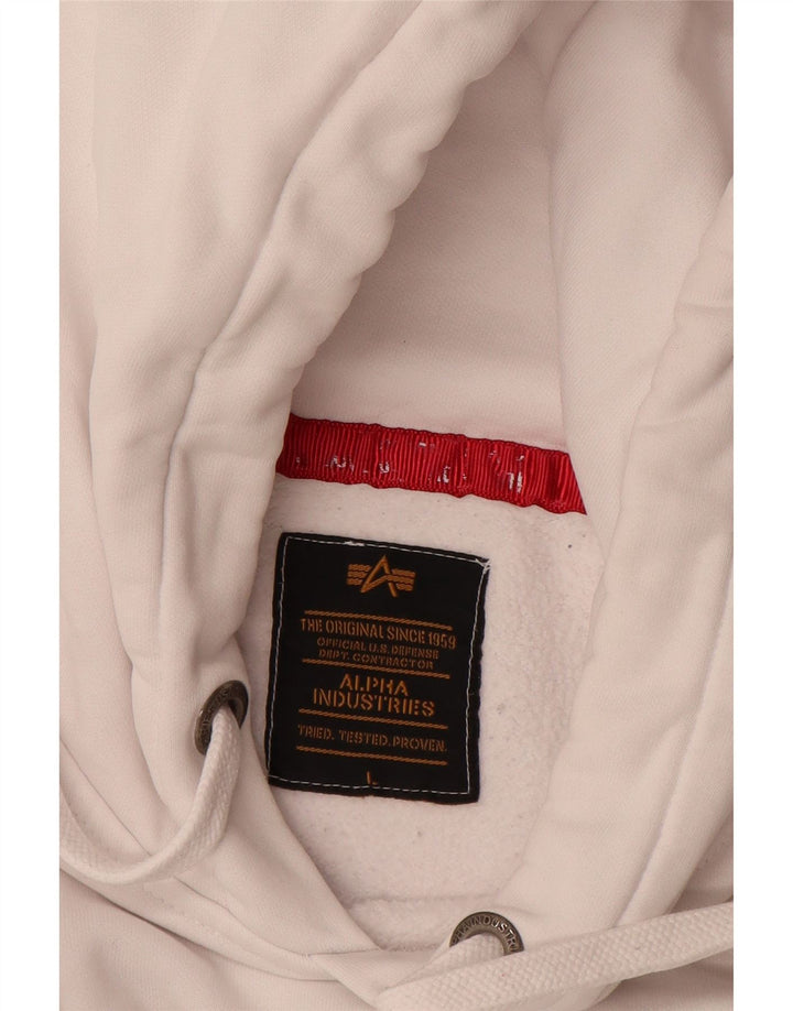 ALPHA INDUSTRIES Mens Graphic Hoodie Jumper Large White Cotton