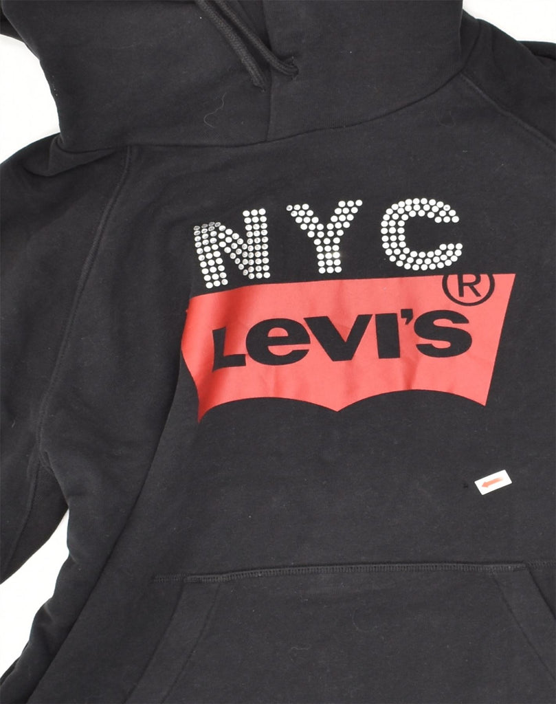 LEVI'S Womens Graphic Hoodie Jumper UK 12 Medium Black Cotton | Vintage Levi's | Thrift | Second-Hand Levi's | Used Clothing | Messina Hembry 