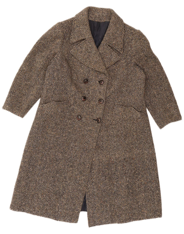 Vintage Womens Double Breasted Coat UK 14 Medium Brown Herringbone