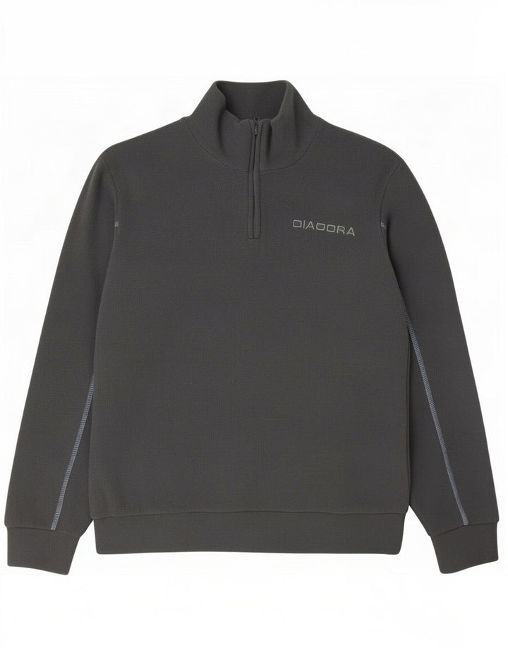Diadora Mens Zip Neck Fleece Jumper Medium Grey Polyester