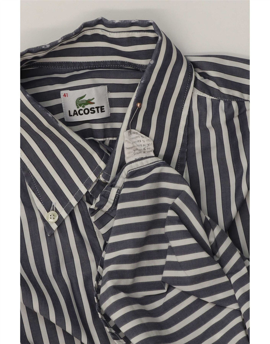Lacoste Mens Shirt Size 41 Medium Navy Blue Pinstripe Cotton