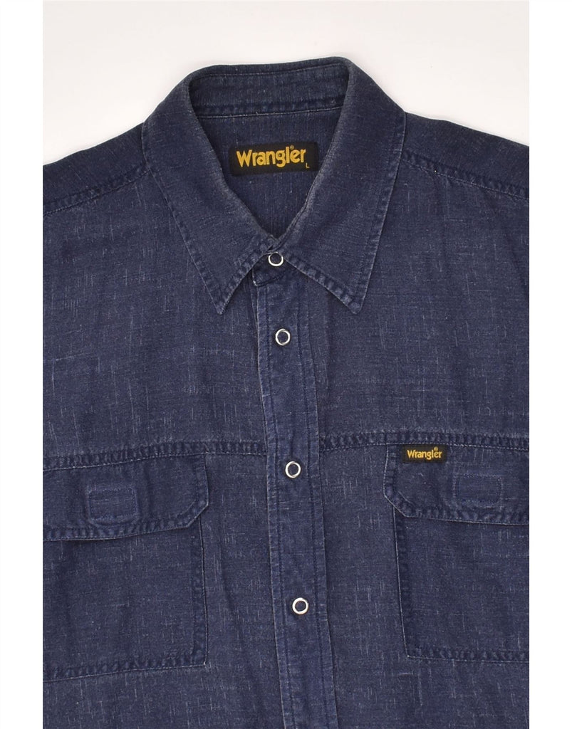 WRANGLER Mens Shirt Large Navy Blue Linen | Vintage Wrangler | Thrift | Second-Hand Wrangler | Used Clothing | Messina Hembry 