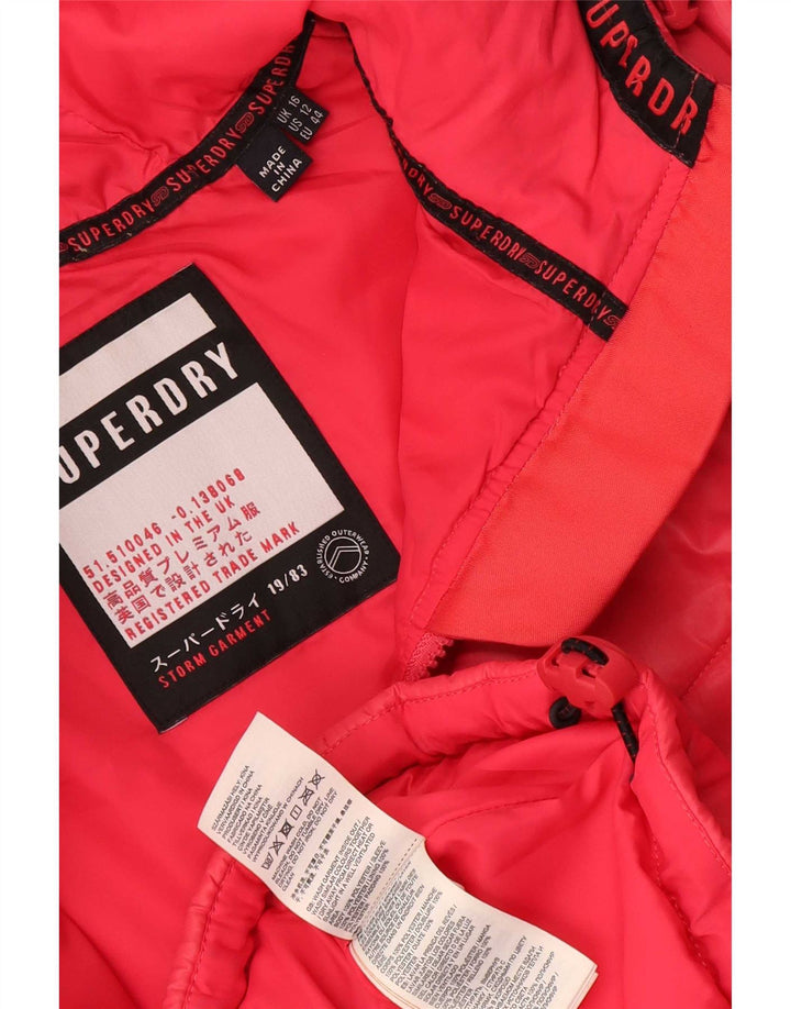 Superdry Womens Hooded Padded Jacket UK 16 Large Pink Flecked Polyester