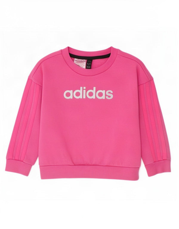 Adidas Girls Graphic Sweatshirt Jumper 3-4 Years Pink Cotton