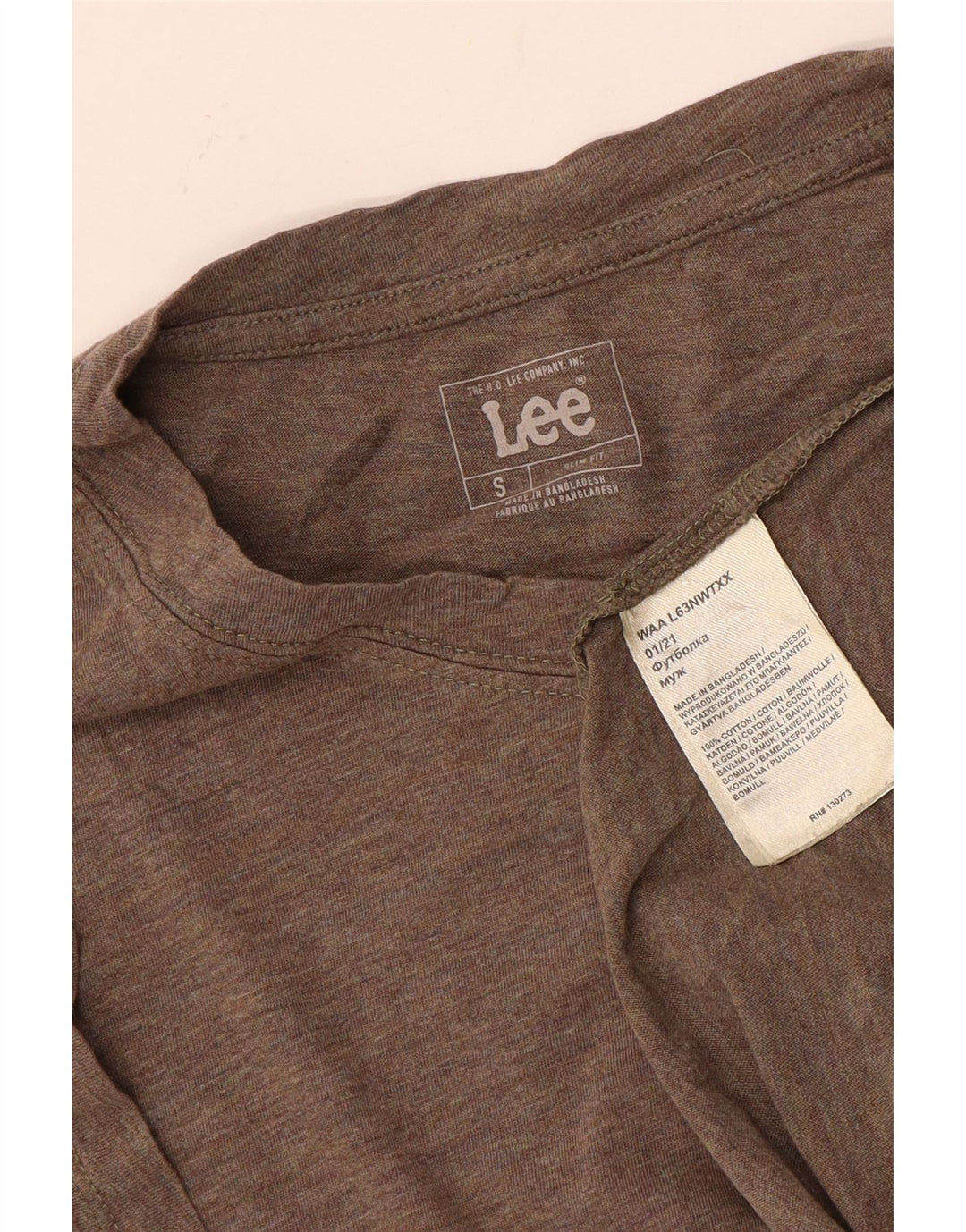 Lee Mens Slim Fit T-Shirt Top Small Brown Flecked Cotton