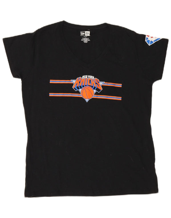 New Era Womens New York Knicks Graphic T-Shirt Top UK 16 Large Black Cotton