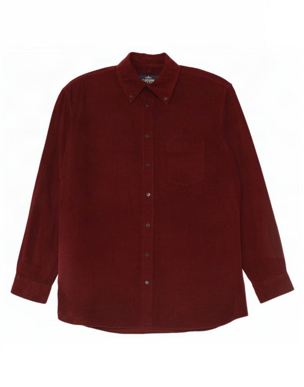 Camargue Mens Corduroy Shirt UK 43/44 XL Burgundy Cotton