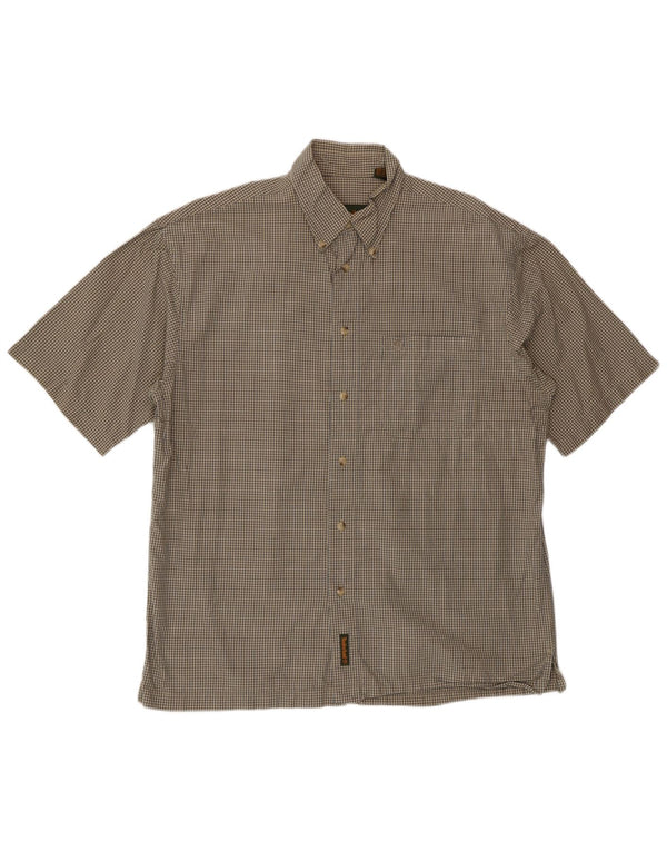 Timberland Mens Short Sleeve Shirt Medium Beige Check Cotton