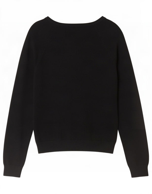 Zara Womens V-Neck Jumper Sweater UK 12 Medium Black Cotton