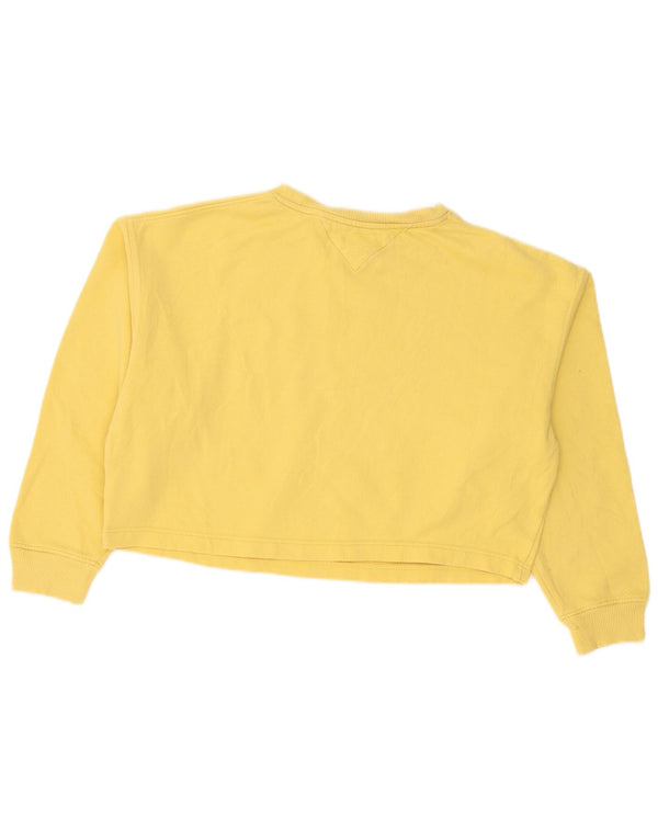 Tommy Hilfiger Womens Crop Sweatshirt Jumper UK 14 Medium Yellow Cotton