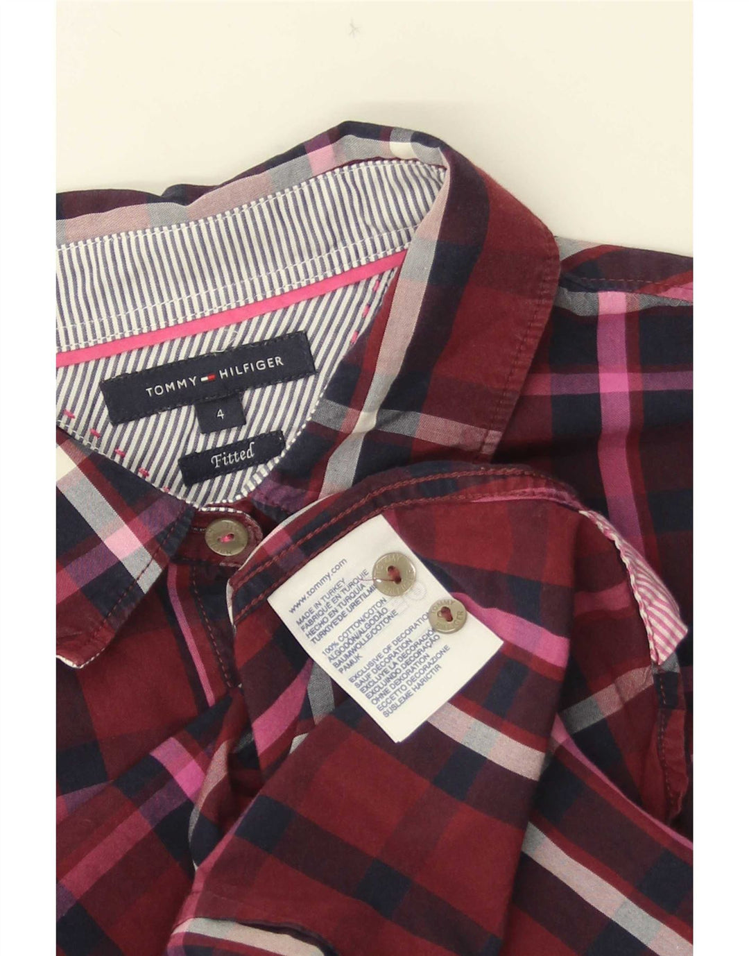 Tommy Hilfiger Womens Fitted Shirt US 4 Small Burgundy Check Cotton
