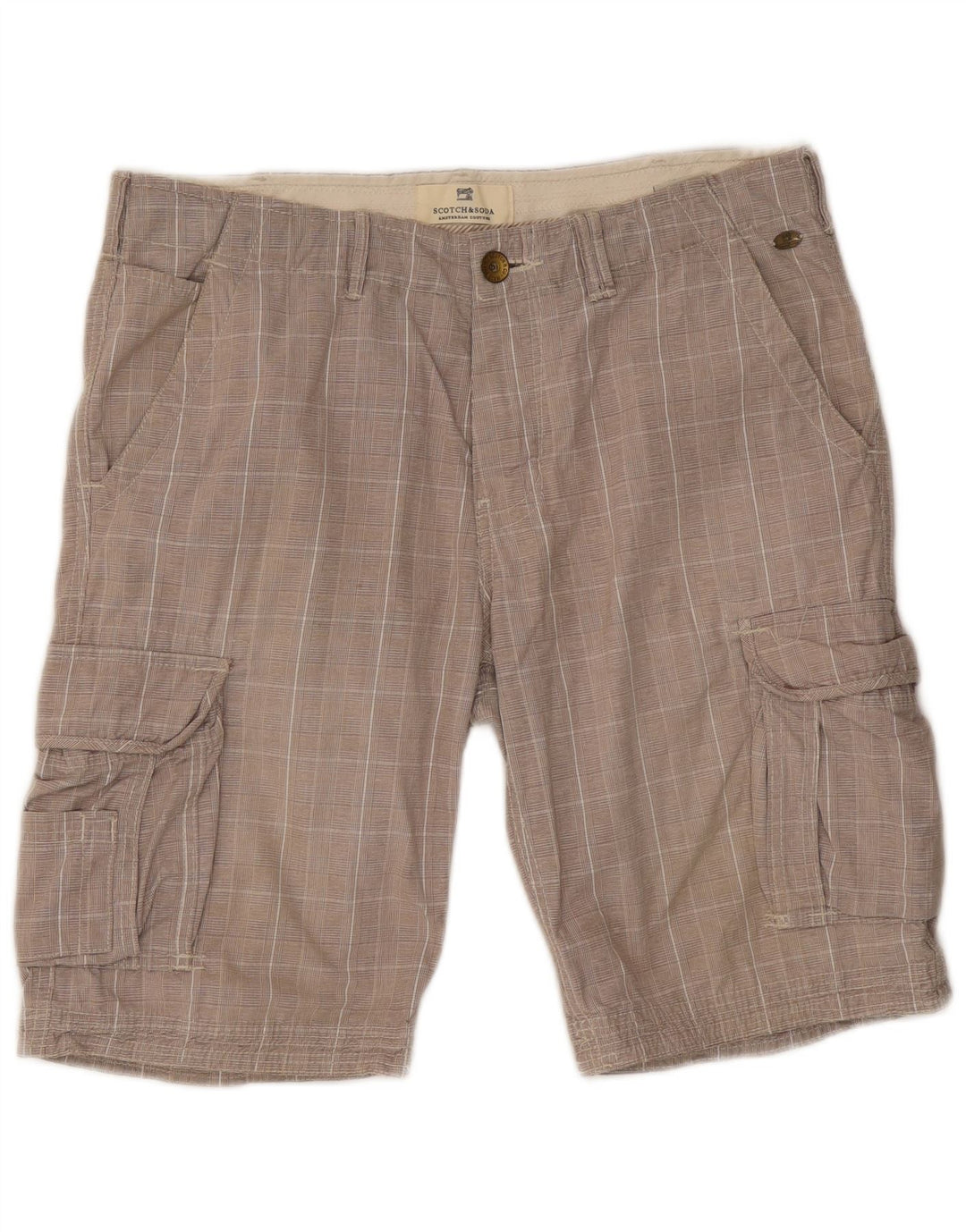 Scotch & Soda Mens Cargo Shorts W32 Medium Grey Check Cotton