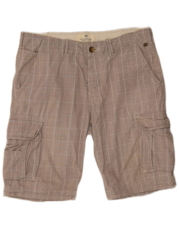Scotch & Soda Mens Cargo Shorts W32 Medium Grey Check Cotton