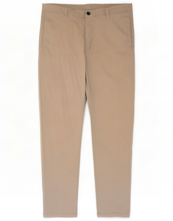 Massimo Dutti Mens Tapered Chino Trousers EU 44 Large W34 L28 Beige Cotton