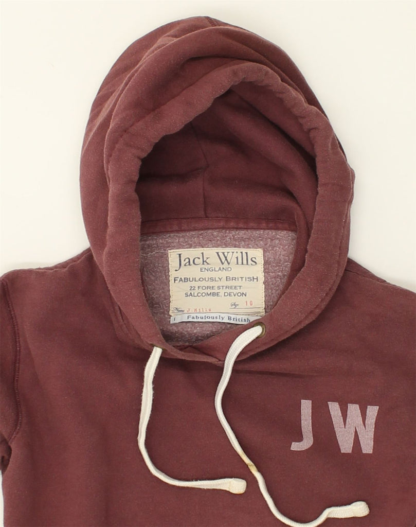 JACK WILLS Womens Graphic Hoodie Jumper UK 10 Small Burgundy Cotton | Vintage Jack Wills | Thrift | Second-Hand Jack Wills | Used Clothing | Messina Hembry 