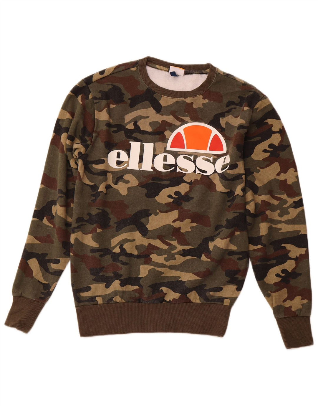 Ellesse Mens Graphic Sweatshirt Jumper Small Khaki Camouflage Cotton