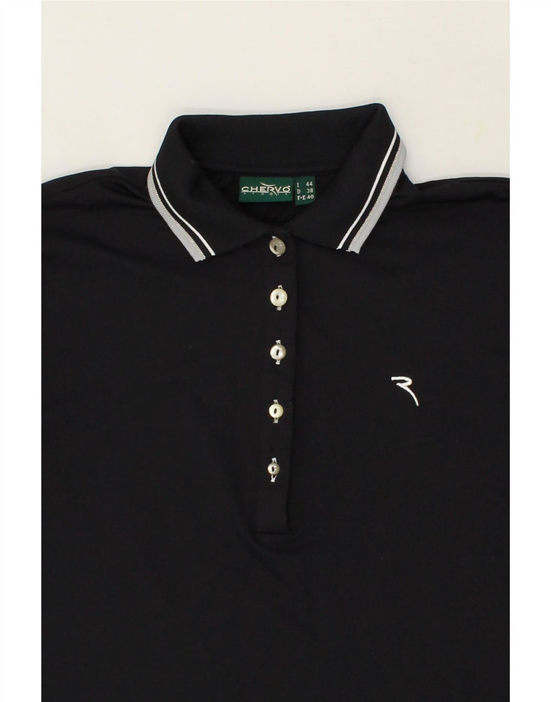 CHERVO Womens Polo Shirt IT 44 Medium Black Polyester Vintage Chervo and Second-Hand Chervo from Messina Hembry 