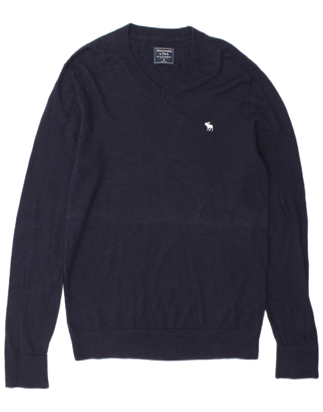 Abercrombie & Fitch Mens V-Neck Jumper Sweater Medium Navy Blue Wool