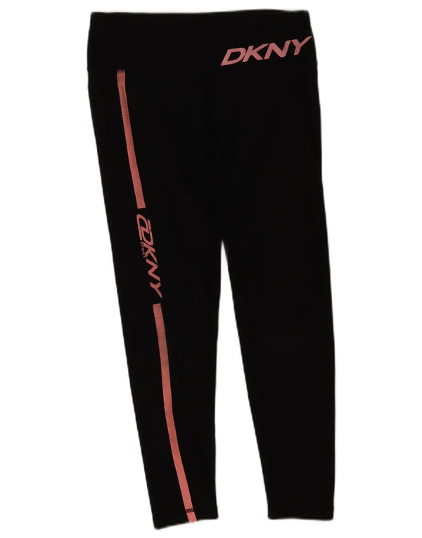 Dkny Womens Crop Graphic Leggings UK 12 Medium Black Cotton