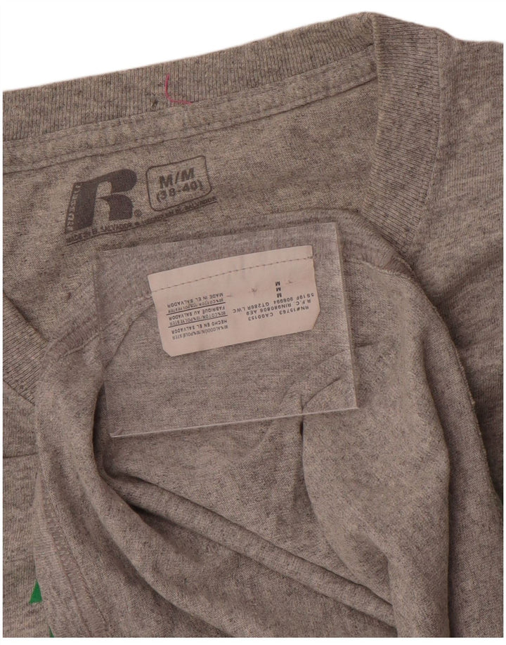 Russell Athletic Mens Graphic Top Long Sleeve UK 38/40 Medium Grey Cotton