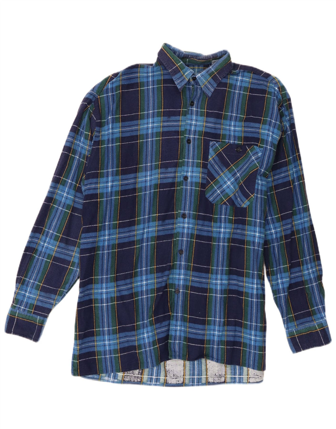 Vintage Mens Flannel Shirt Size 41/42 Large Blue Check Cotton