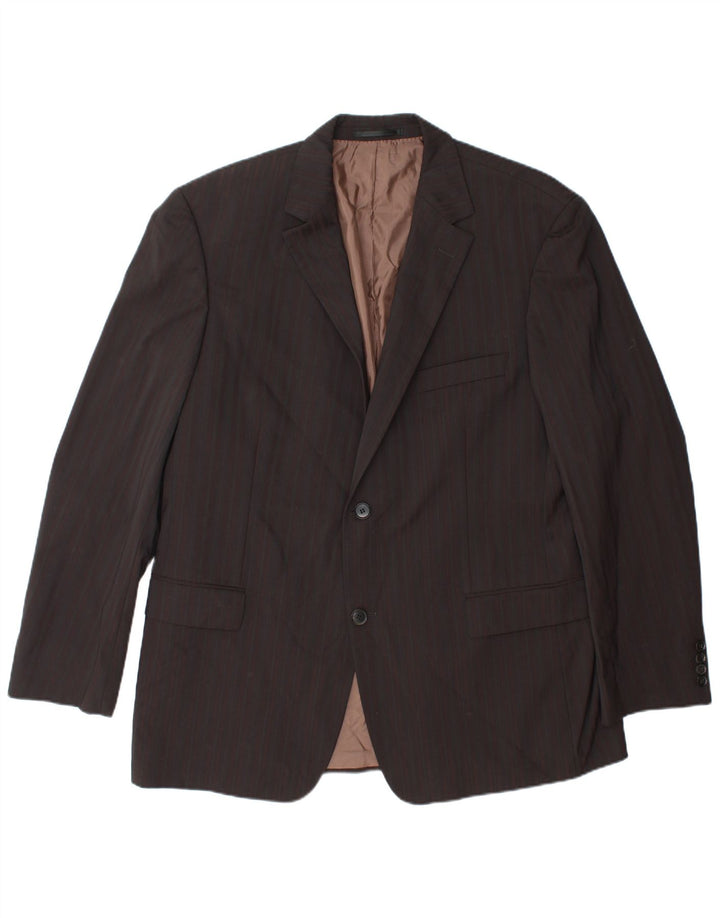 HUGO BOSS Mens 2 Button Blazer Jacket EU 58 4XL Brown Pinstripe Wool