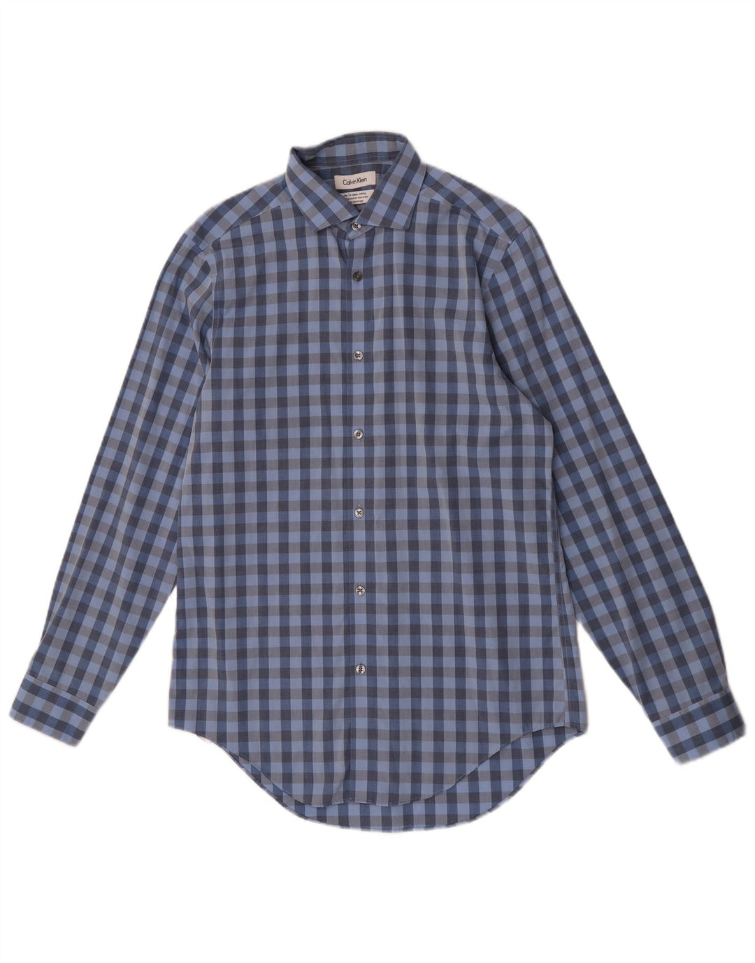 Calvin Klein Mens Slim Fit Shirt Size 15 Medium Blue Gingham