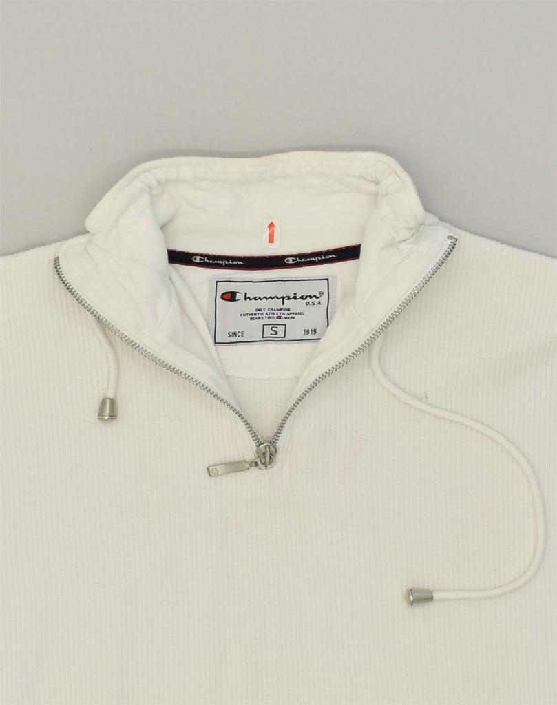 CHAMPION Mens Zip Neck Jumper Sweater Small White Cotton | Vintage Champion | Thrift | Second-Hand Champion | Used Clothing | Messina Hembry 